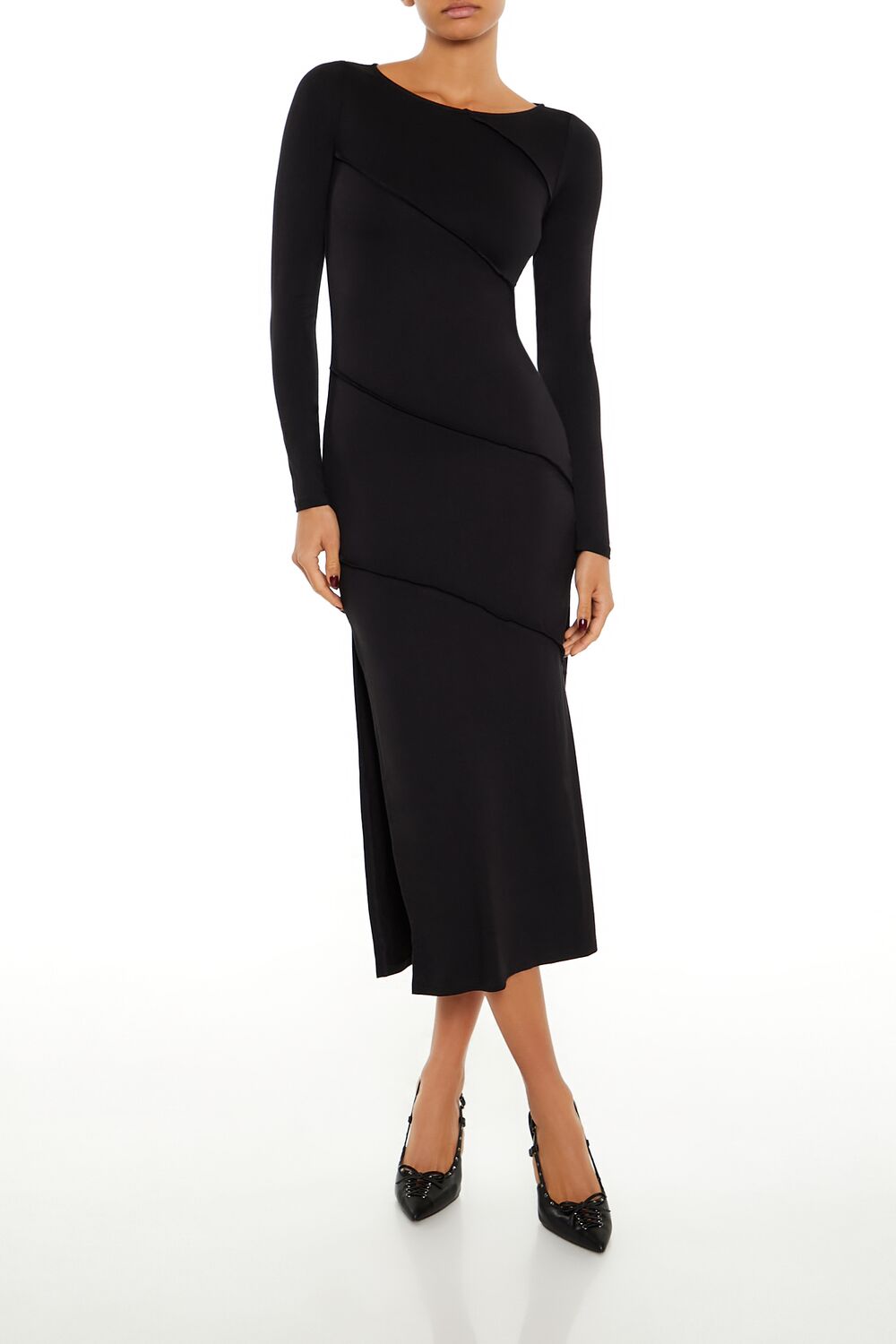  Forever 21 Asymmetrical Slit Midi Dress - black-swatch - Bonton