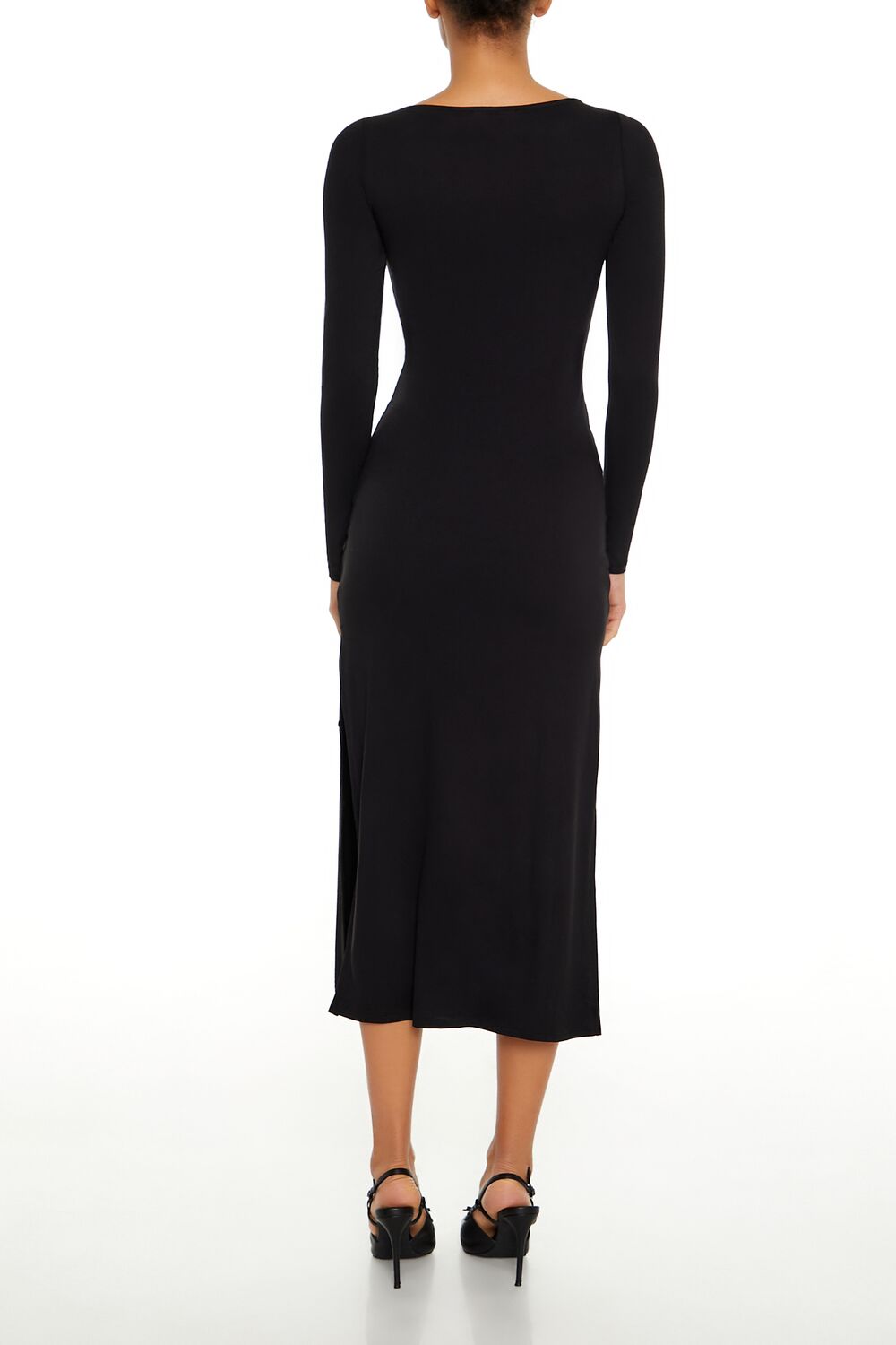  Forever 21 Asymmetrical Slit Midi Dress - black-swatch - Bonton