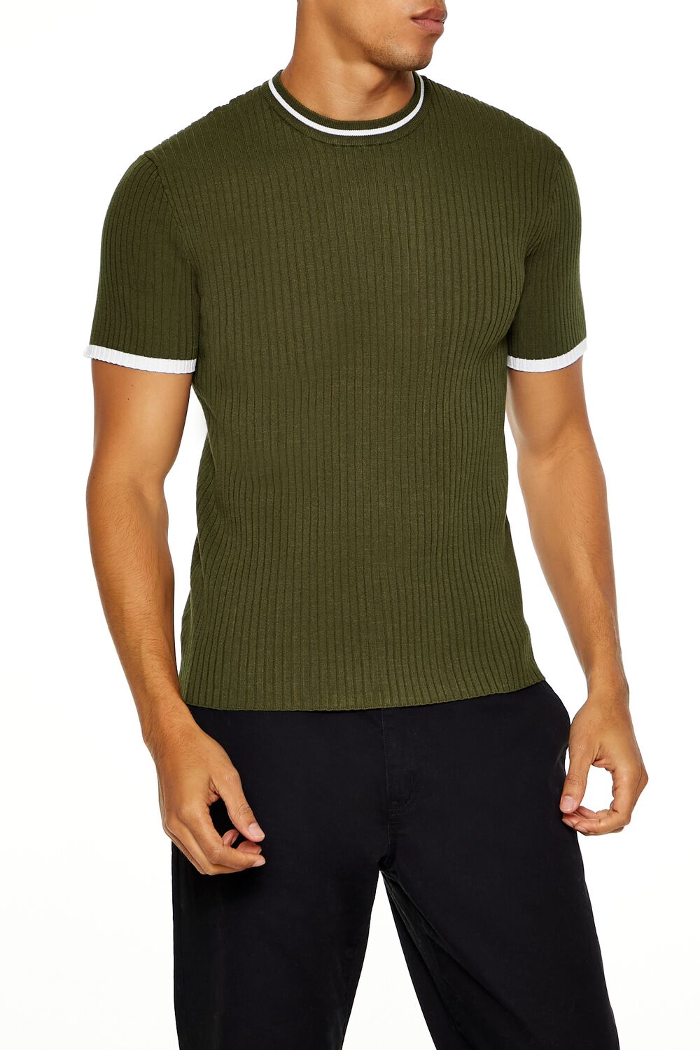  Forever 21 Sweater-Knit Ringer Tee - olive white - Bonton