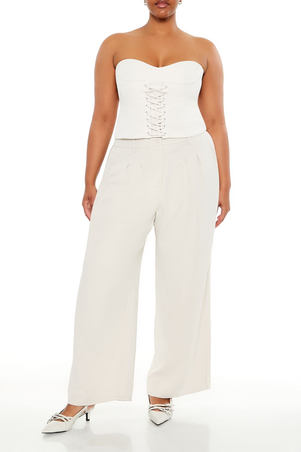  Forever 21 Plus Size Lace-Up Tube Top - champagne pearl - Bonton
