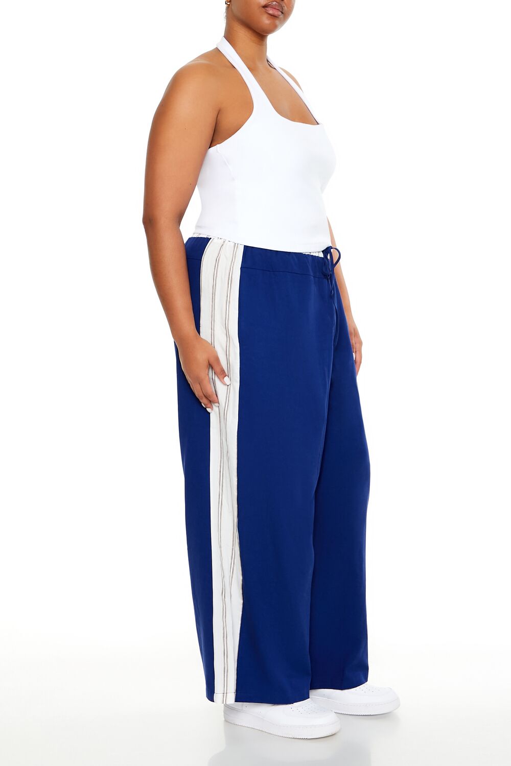  Forever 21 Plus Size Striped Wide-Leg Pants - blue-white - Bonton