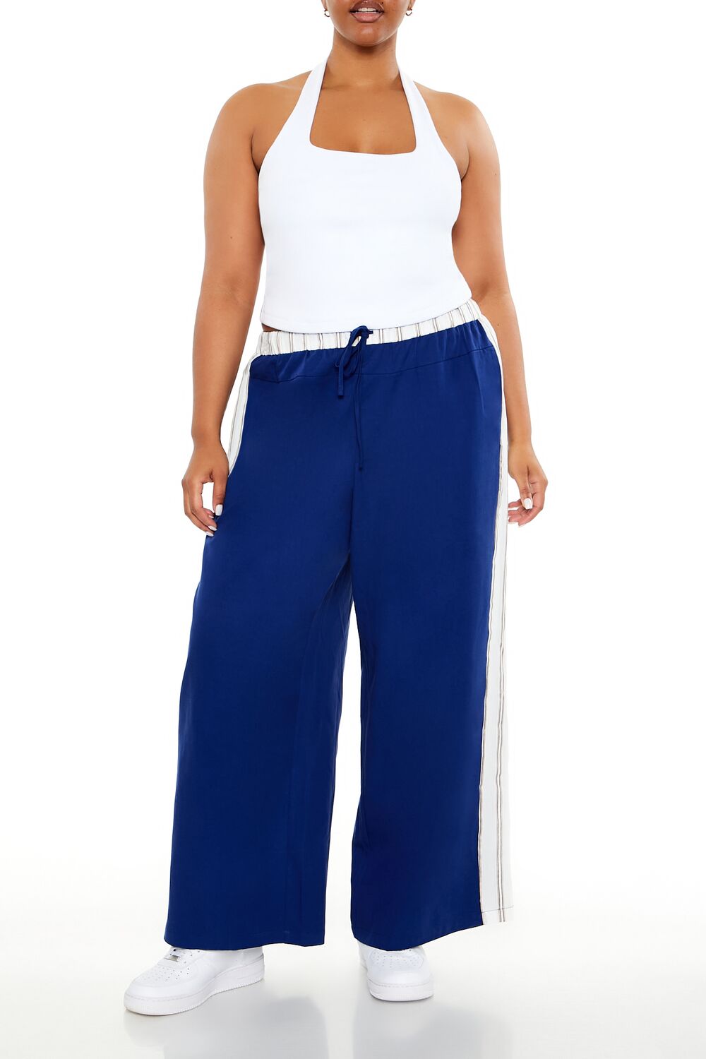  Forever 21 Plus Size Striped Wide-Leg Pants - blue-white - Bonton