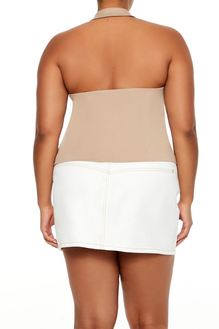  Forever 21 Plus Size Zip-Up Halter Crop Top - winter wheat - Bonton