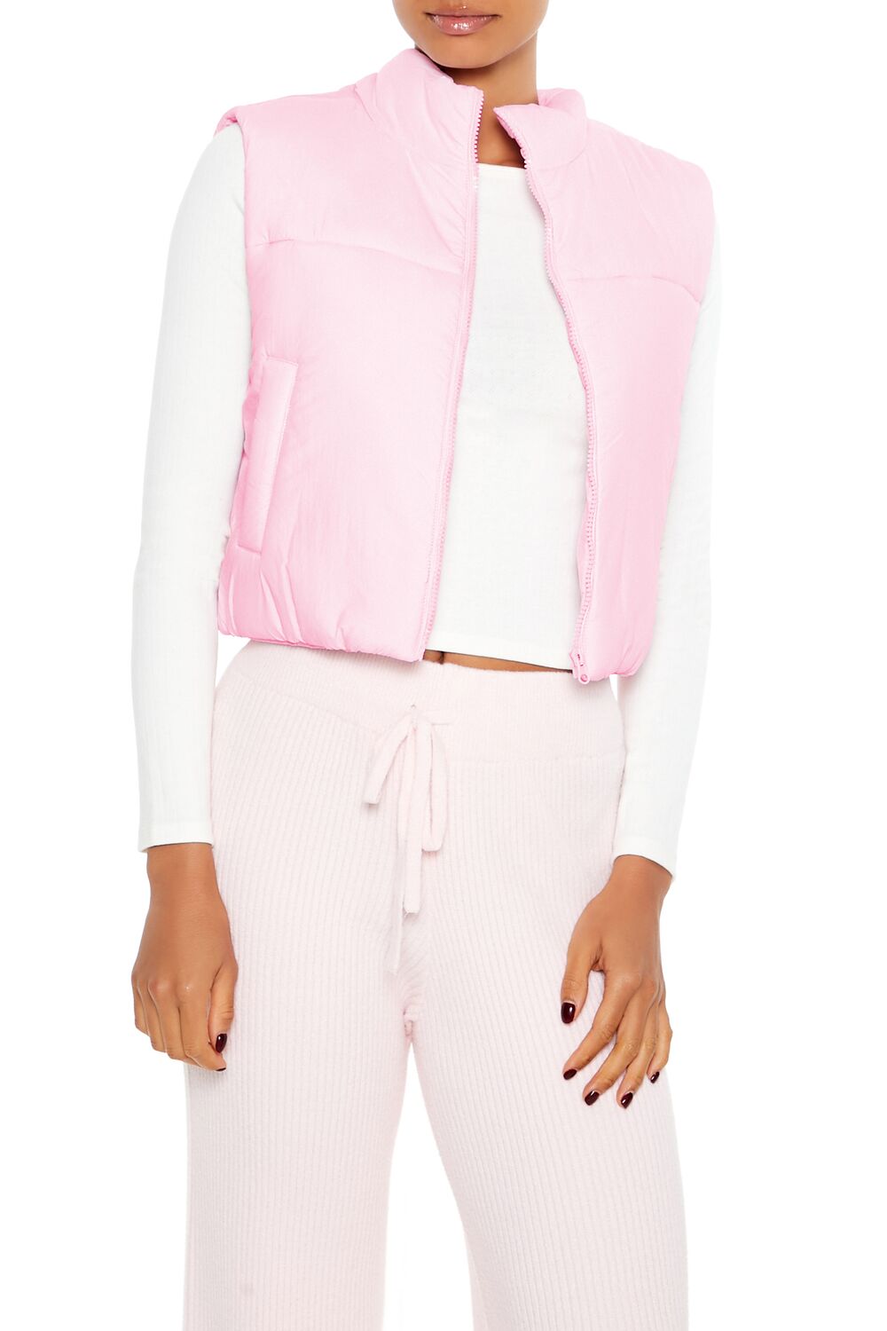  Forever 21 Quilted Cropped Puffer Vest - desert-sand-swatch - Bonton