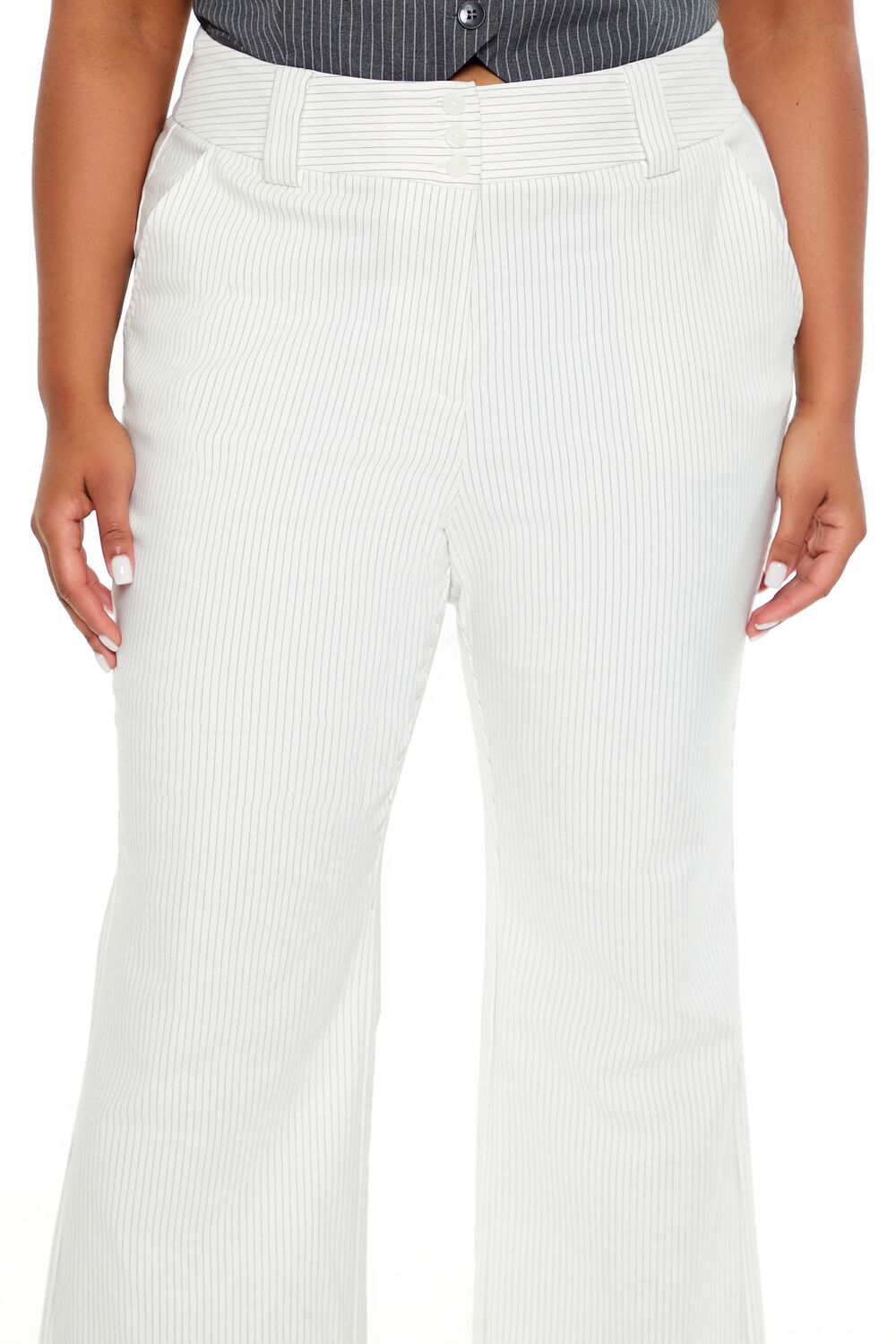  Forever 21 Plus Size High-Rise Trouser Pants - white-black - Bonton