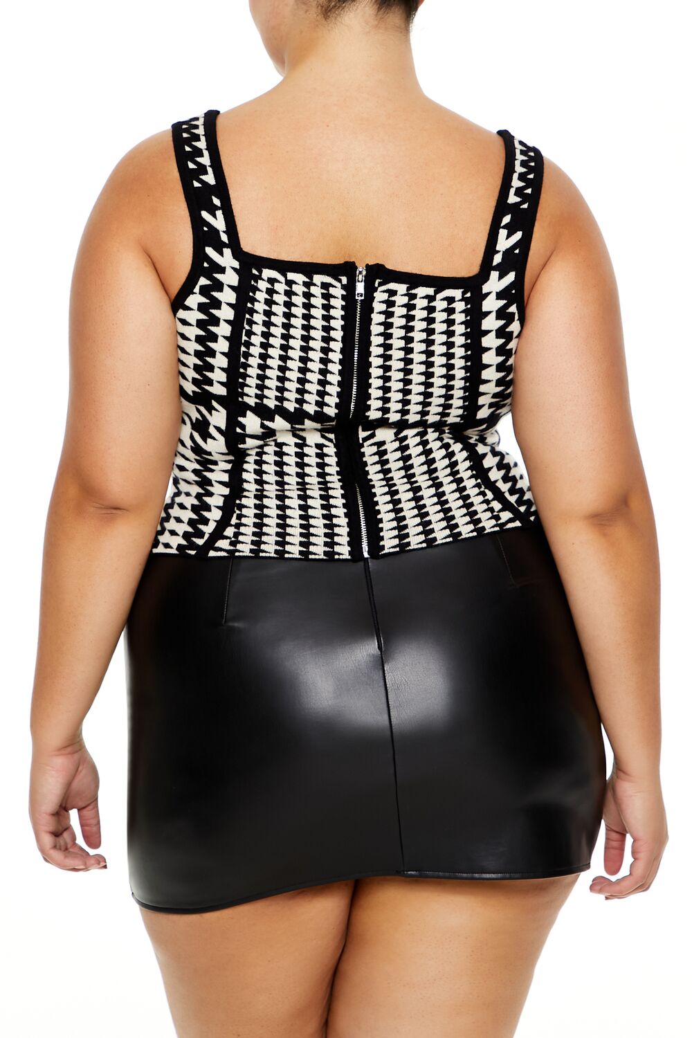  Forever 21 Plus Size Sweater-Knit Houndstooth Tank Top - black white - Bonton