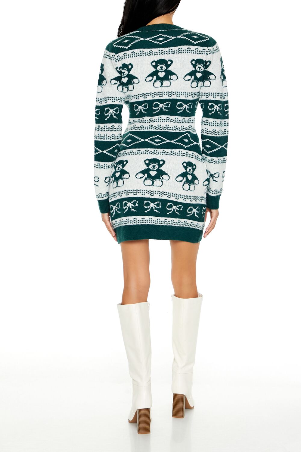  Forever 21 Fair Isle Mini Sweater Dress - green-white-swatch - Bonton