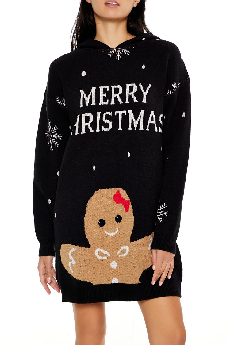  Forever 21 Hooded Christmas Mini Sweater Dress - charcoal-multi-swatch - Bonton