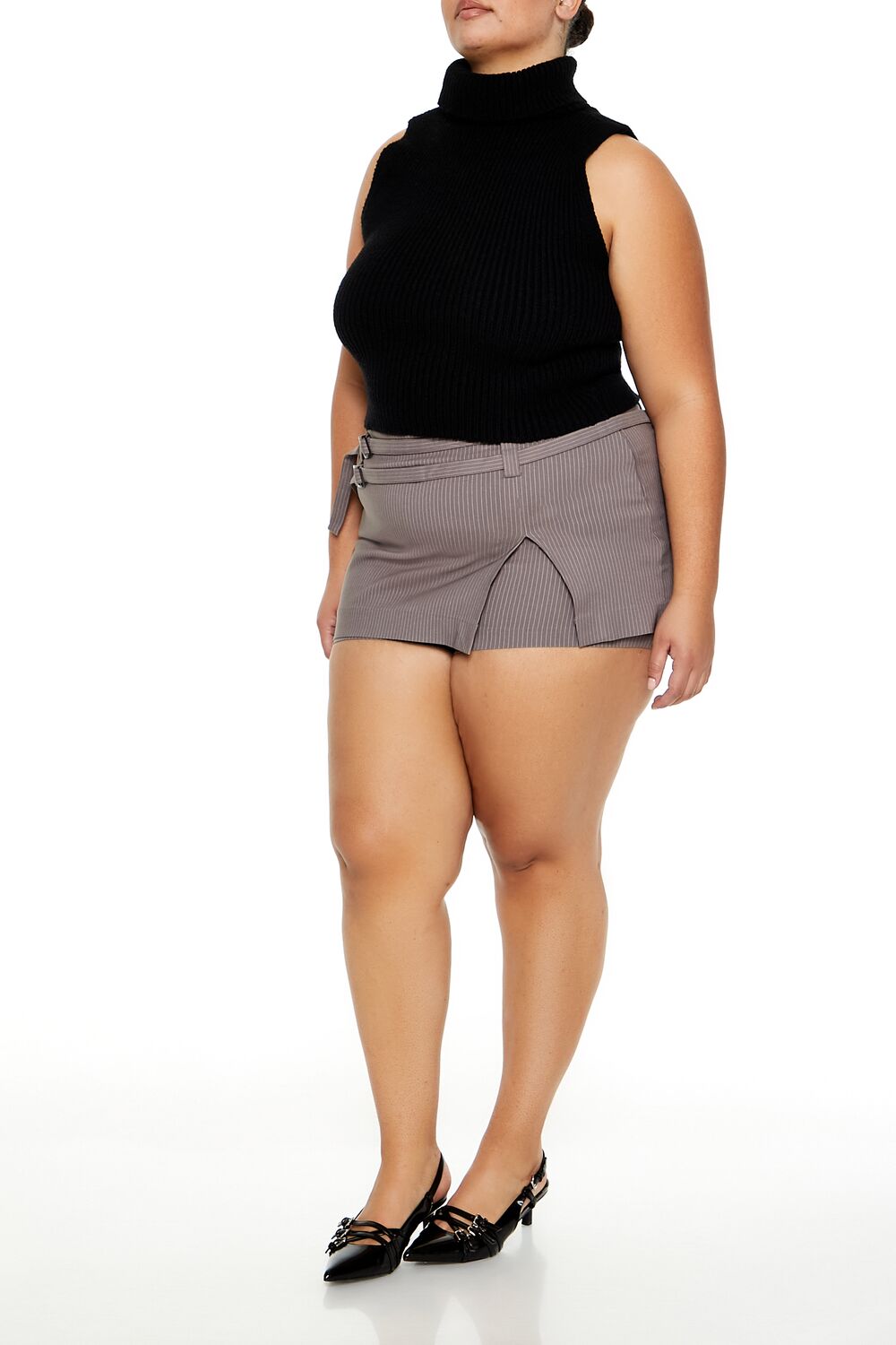  Forever 21 Plus Size Pinstriped Micro Mini Skort - grey-white - Bonton