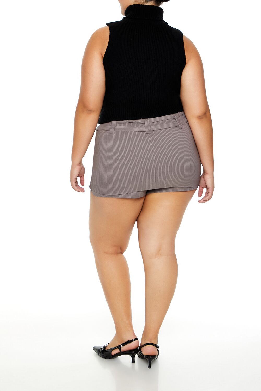  Forever 21 Plus Size Pinstriped Micro Mini Skort - grey-white - Bonton
