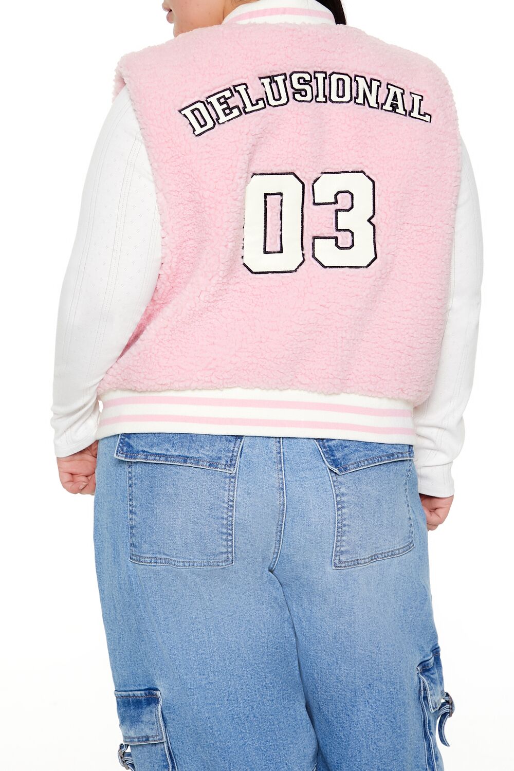  Forever 21 Plus Size Delusional Varsity Jacket - petal-pink - Bonton