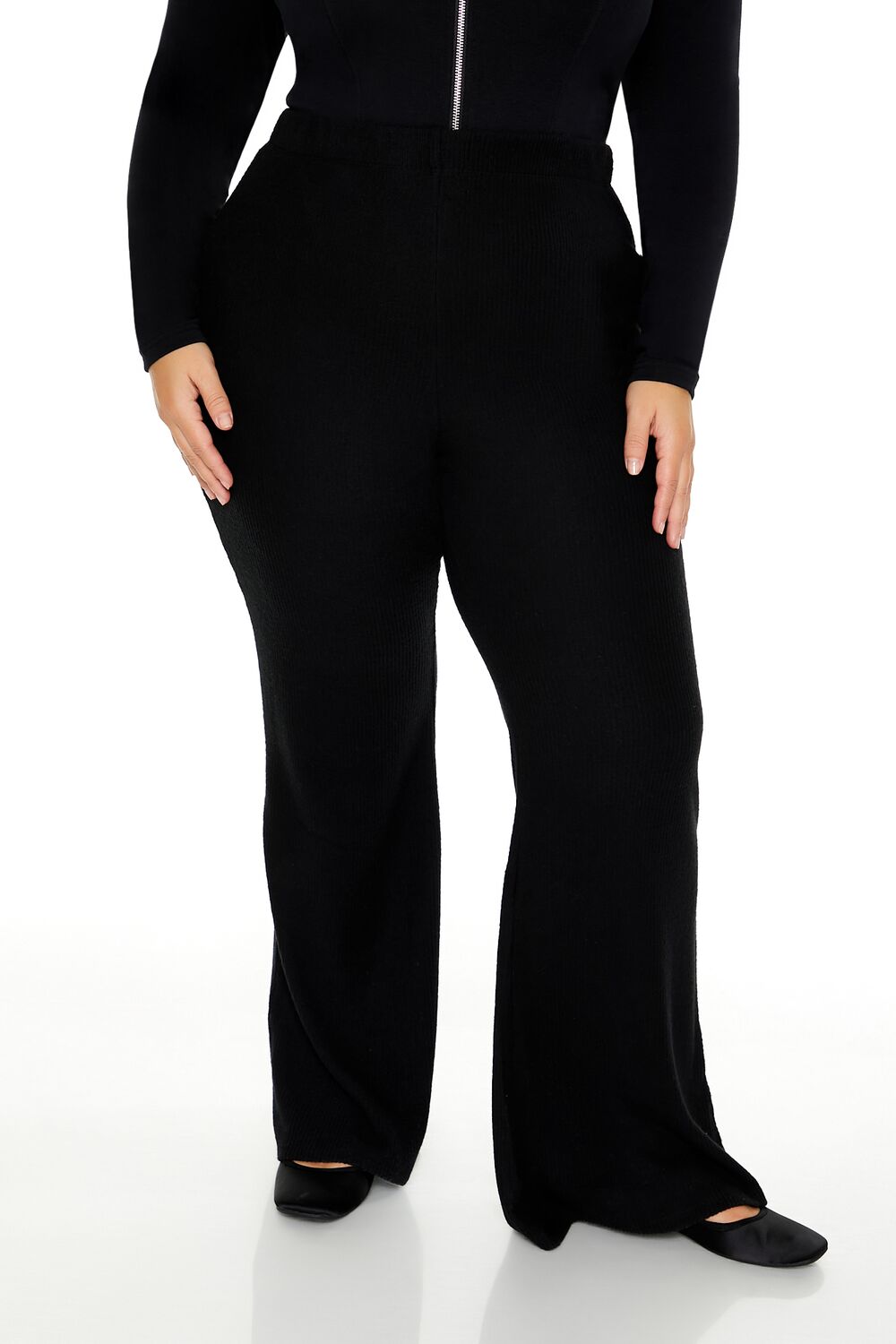  Forever 21 Plus Size Ribbed Flare Pants - black - Bonton
