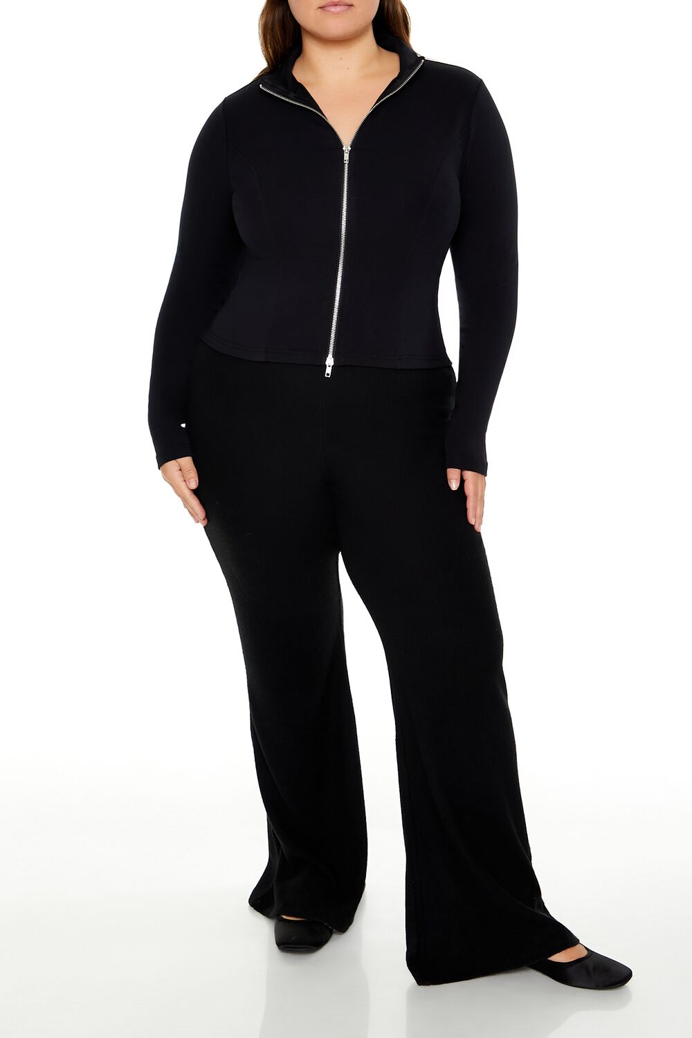  Forever 21 Plus Size Ribbed Flare Pants - black - Bonton