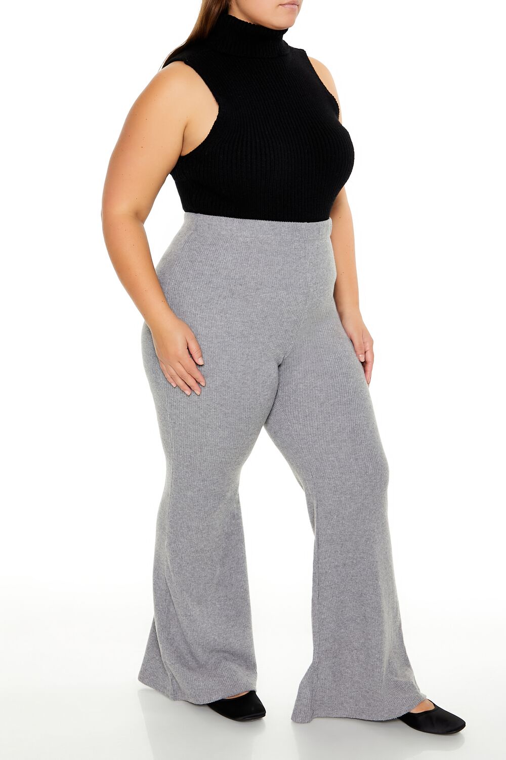  Forever 21 Plus Size Ribbed Flare Pants - black - Bonton