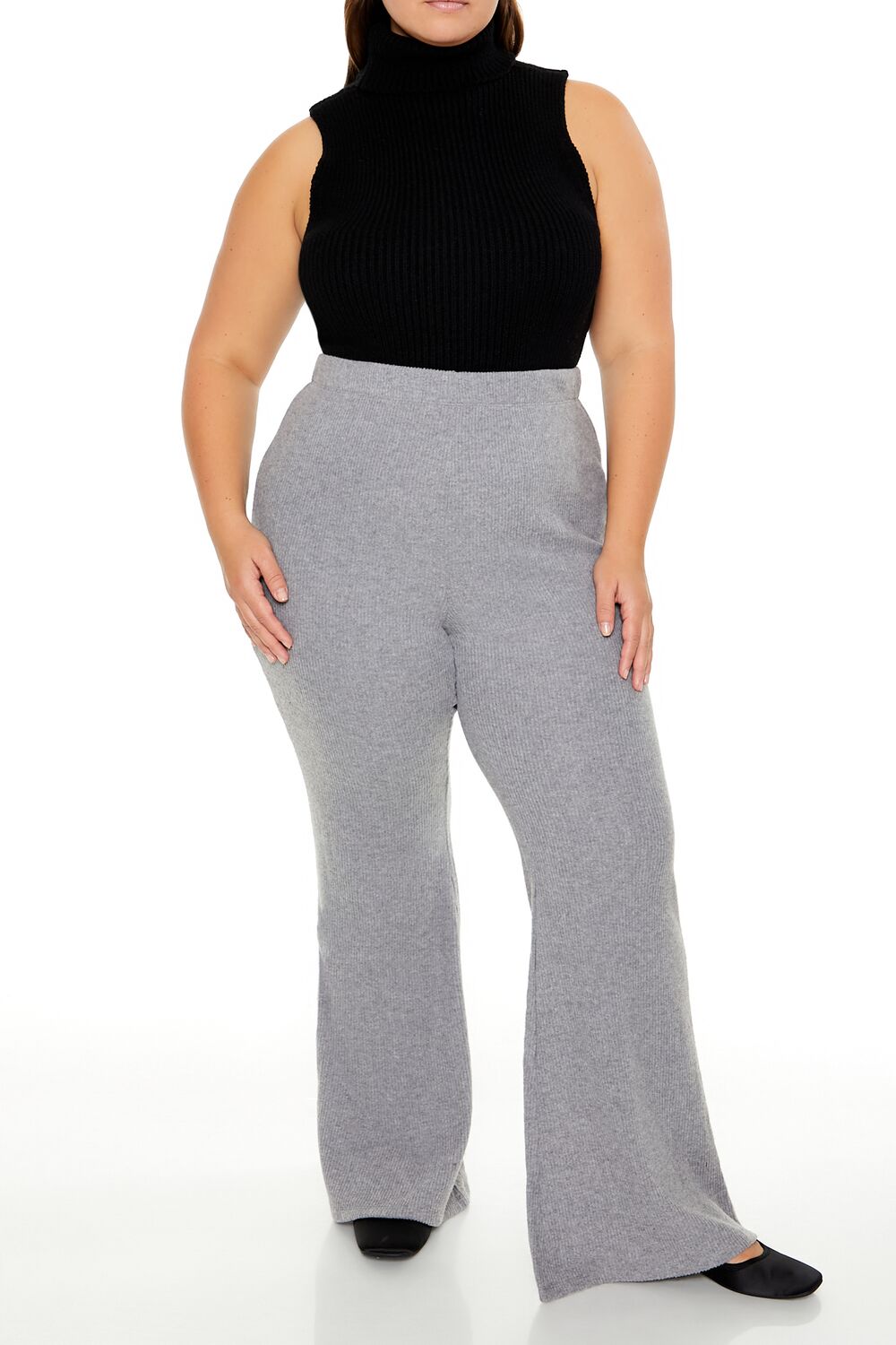  Forever 21 Plus Size Ribbed Flare Pants - black - Bonton