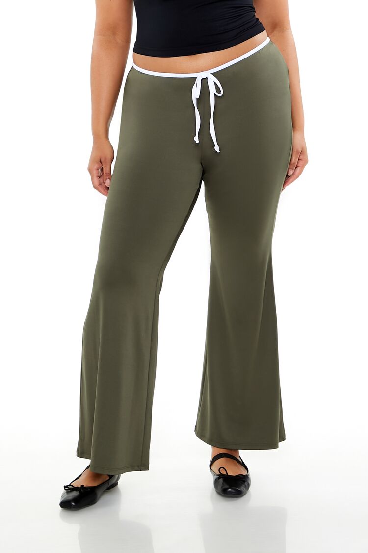  Forever 21 Plus Size Tie-Waist Flare Leggings - olive-white - Bonton