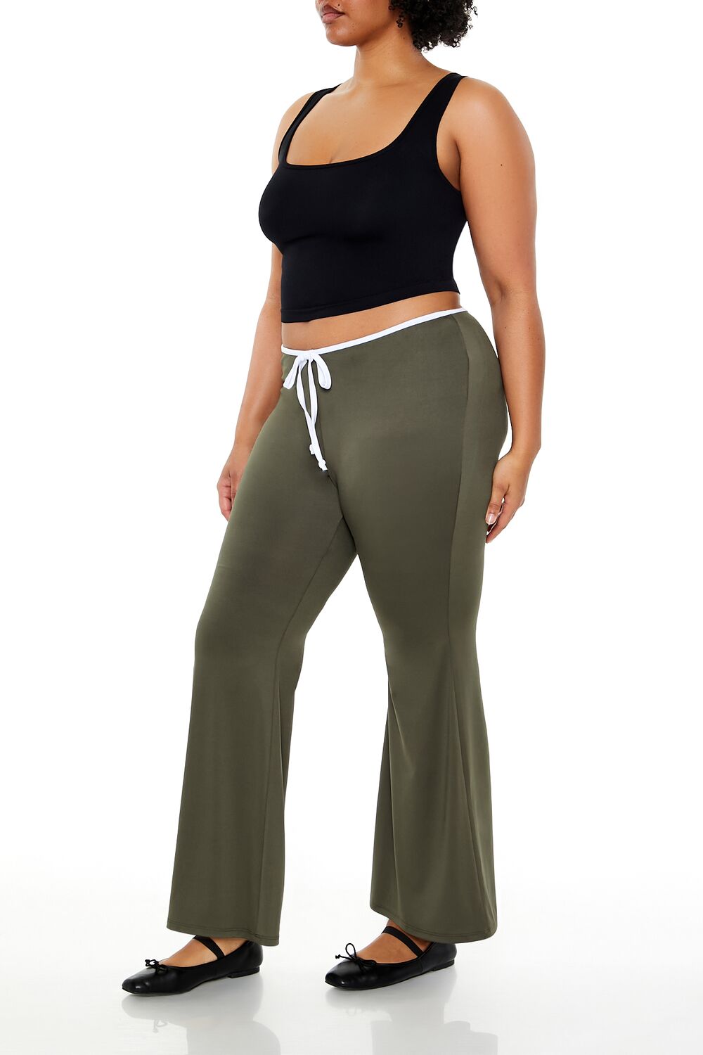  Forever 21 Plus Size Tie-Waist Flare Leggings - olive-white - Bonton