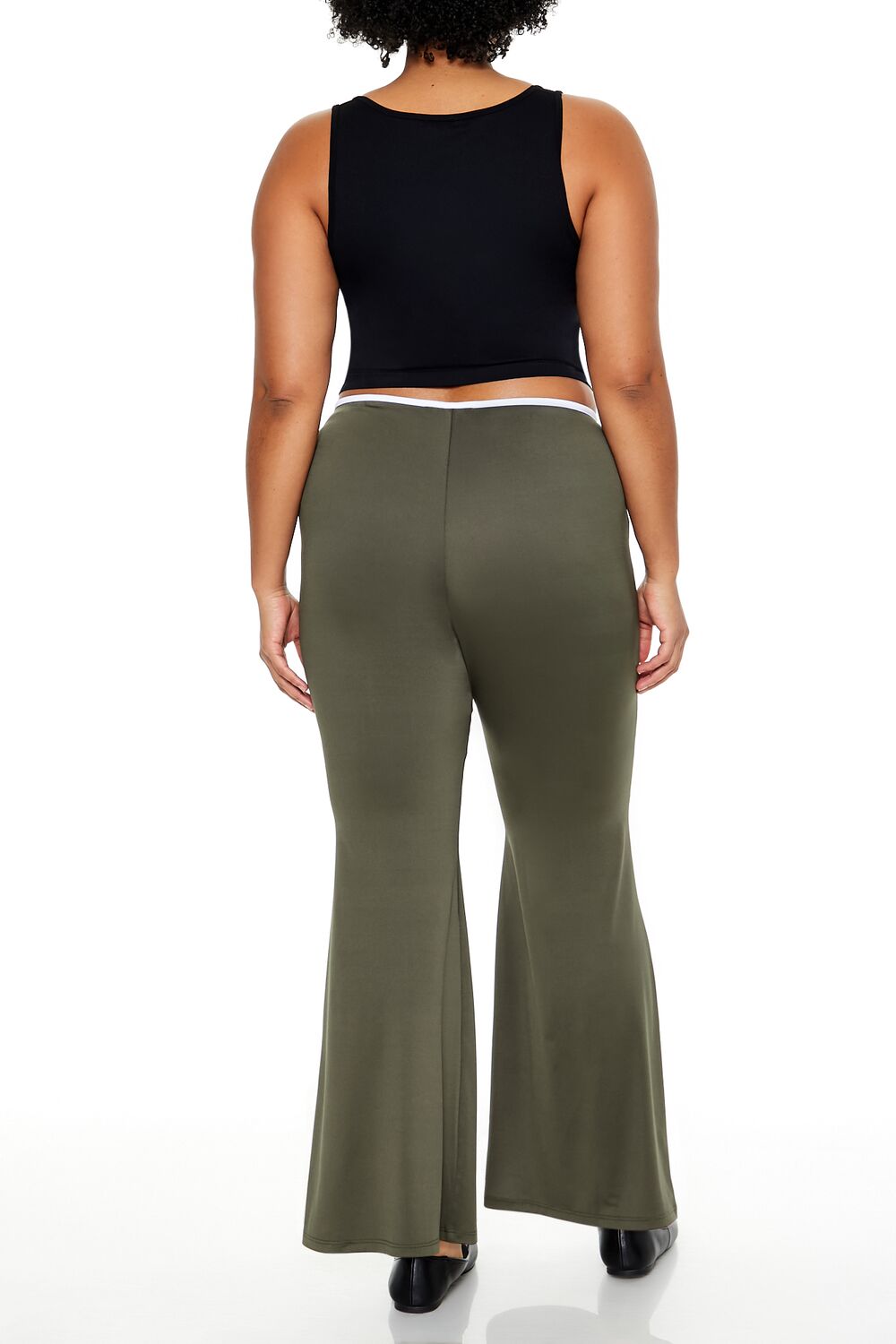 Forever 21 Plus Size Tie-Waist Flare Leggings - olive-white - Bonton