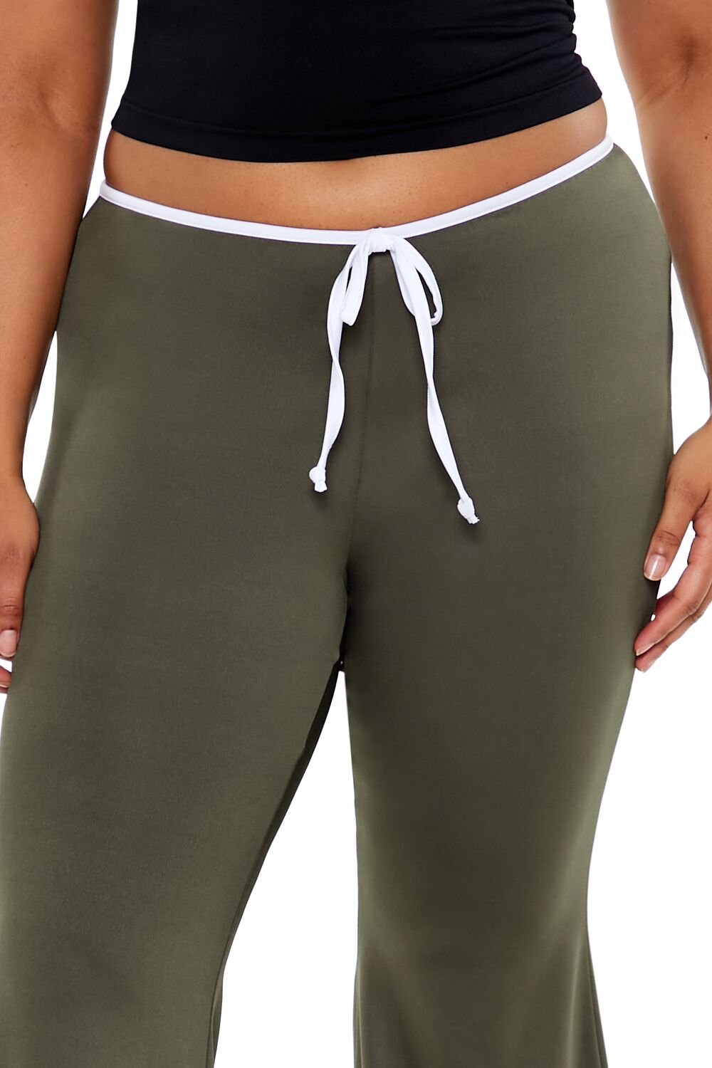  Forever 21 Plus Size Tie-Waist Flare Leggings - olive-white - Bonton