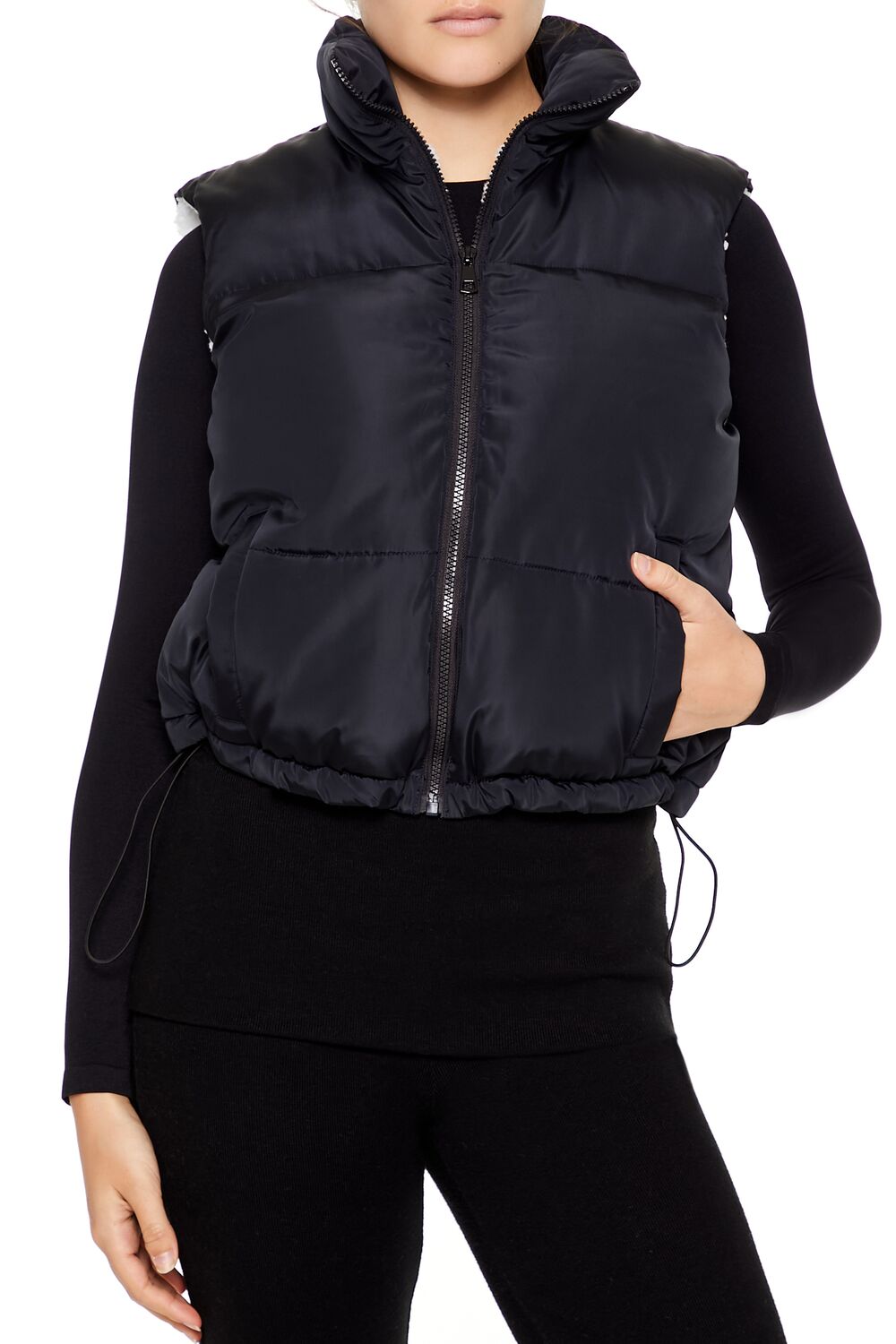  Forever 21 Toggle Drawstring Cropped Vest - black-swatch - Bonton