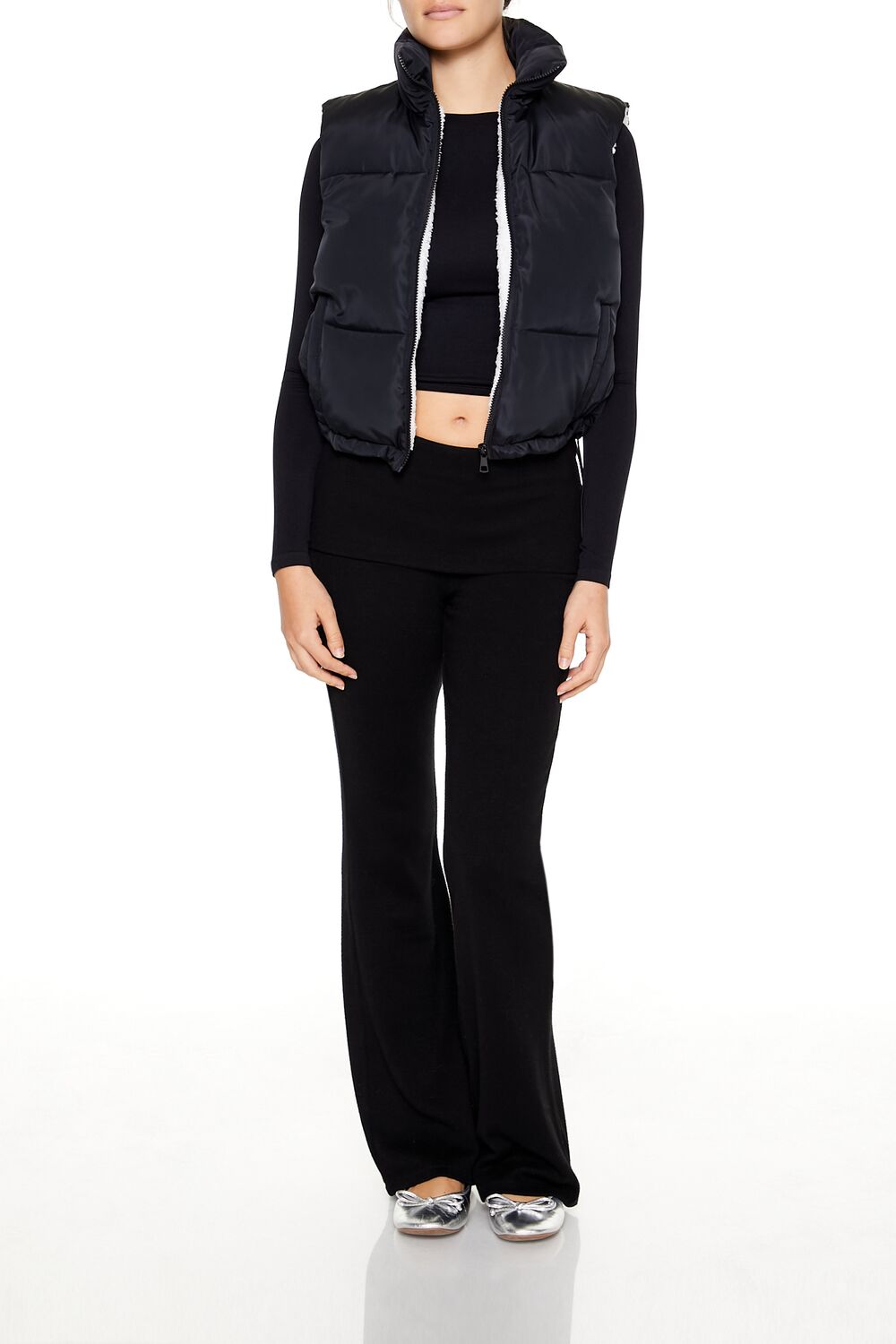  Forever 21 Toggle Drawstring Cropped Vest - black-swatch - Bonton