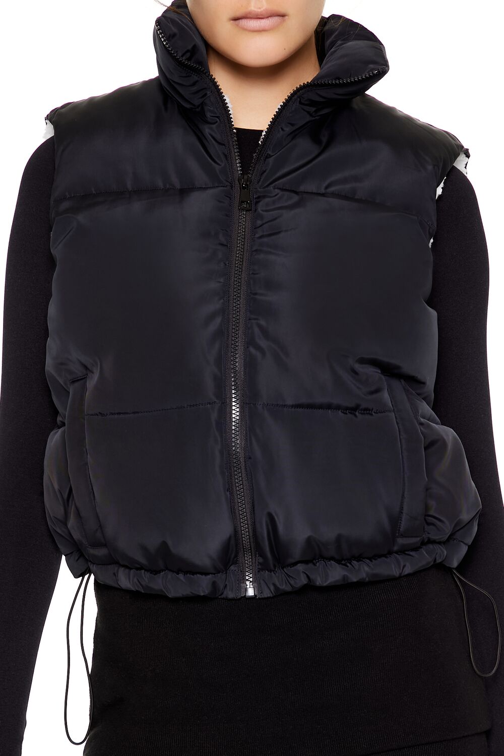  Forever 21 Toggle Drawstring Cropped Vest - black-swatch - Bonton