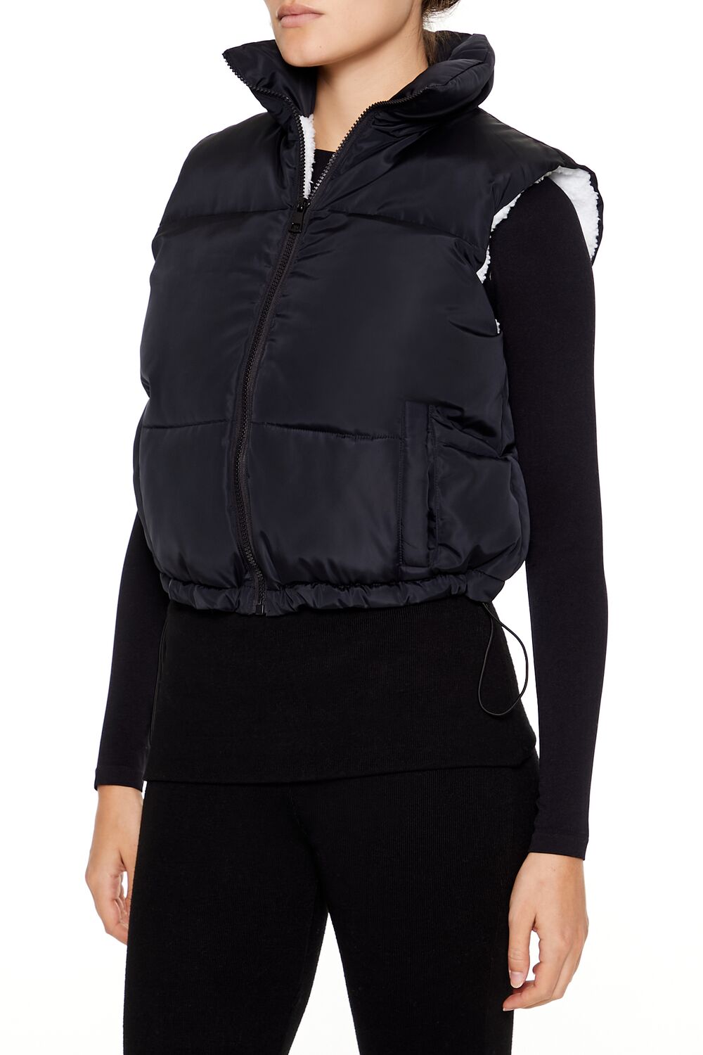  Forever 21 Toggle Drawstring Cropped Vest - black-swatch - Bonton