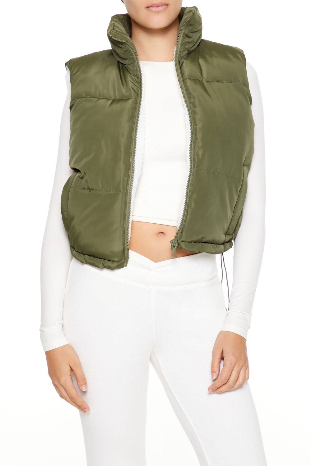  Forever 21 Toggle Drawstring Cropped Vest - black-swatch - Bonton