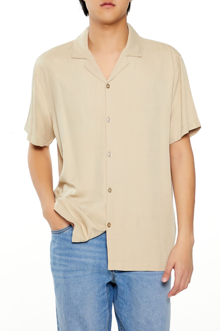  Forever 21 Rayon Cuban-Collar Shirt - taupe - Bonton