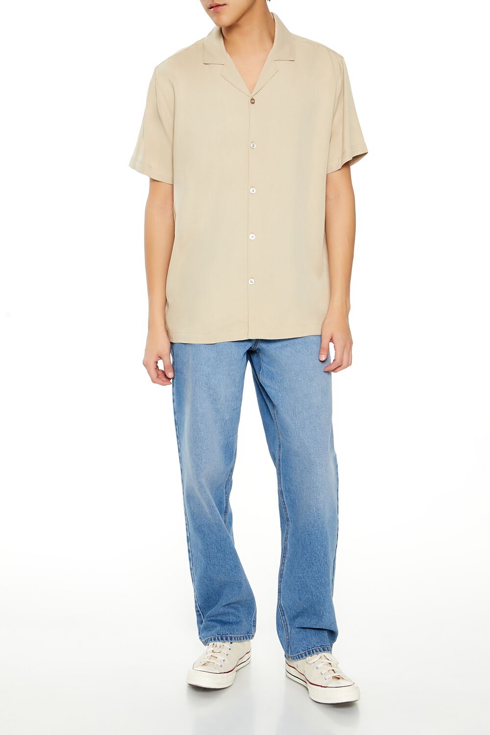  Forever 21 Rayon Cuban-Collar Shirt - taupe - Bonton