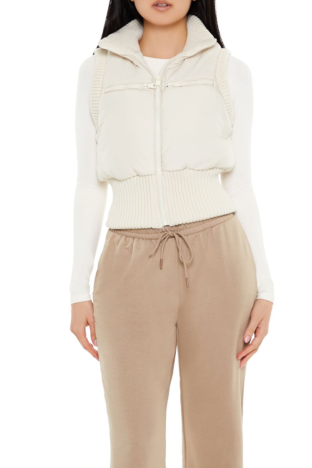  Forever 21 Cropped Zip-Up Vest - black - Bonton