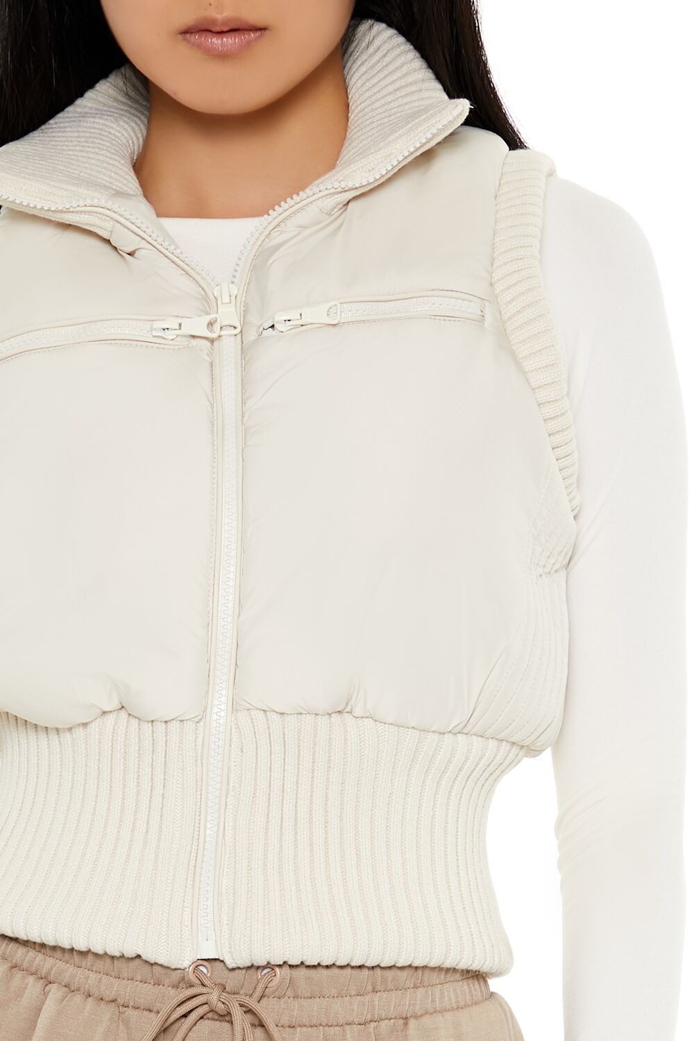  Forever 21 Cropped Zip-Up Vest - black - Bonton