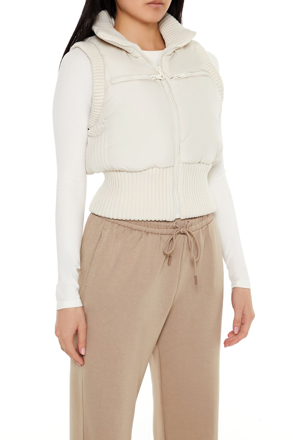  Forever 21 Cropped Zip-Up Vest - black - Bonton