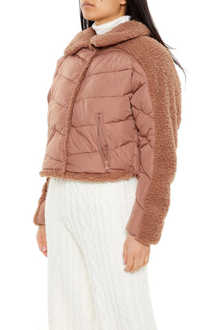 Faux Shearling-Trim Puffer Jacket
