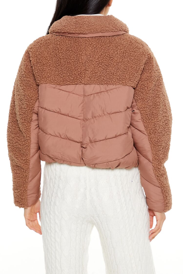  Forever 21 Faux Shearling-Trim Puffer Jacket - tan - Bonton