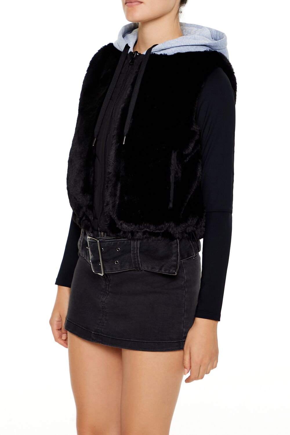  Forever 21 Colorblock Faux Fur Vest - black - Bonton