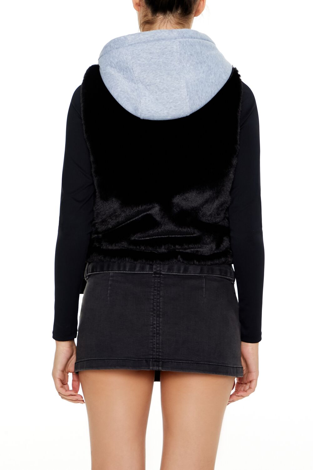  Forever 21 Colorblock Faux Fur Vest - black - Bonton