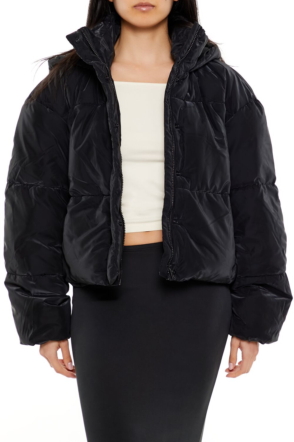 Forever 21 Hooded Puffer Jacket - black-swatch - Bonton