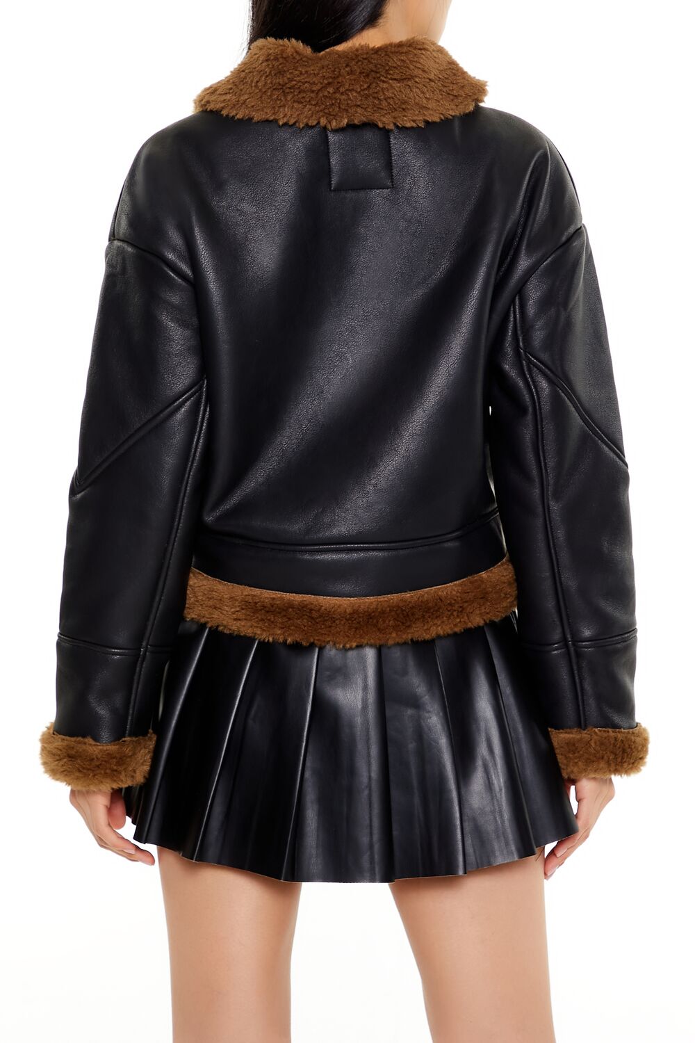  Forever 21 Faux Shearling-Trim Aviator Jacket - black-swatch - Bonton