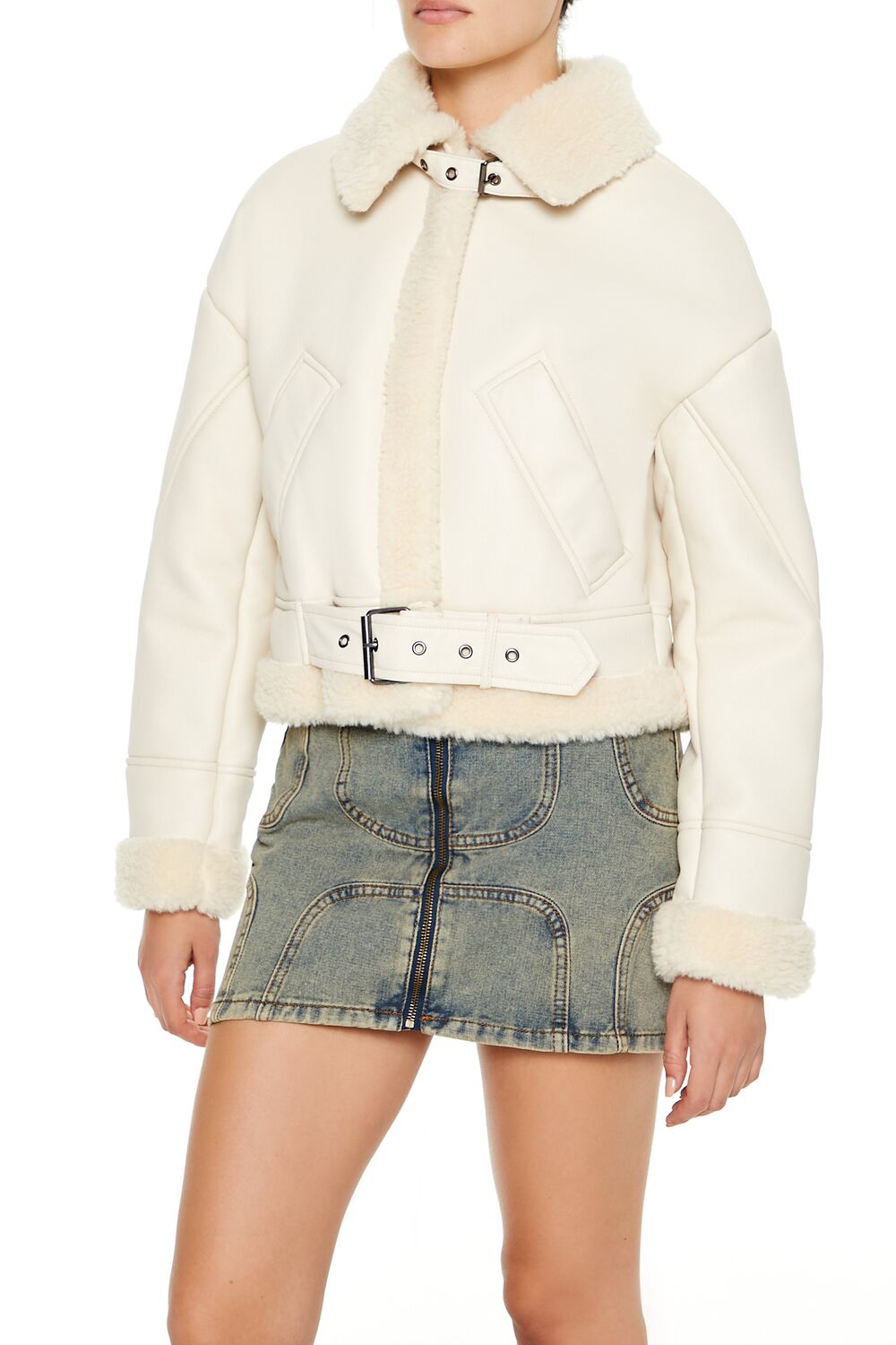  Forever 21 Faux Shearling-Trim Aviator Jacket - black-swatch - Bonton