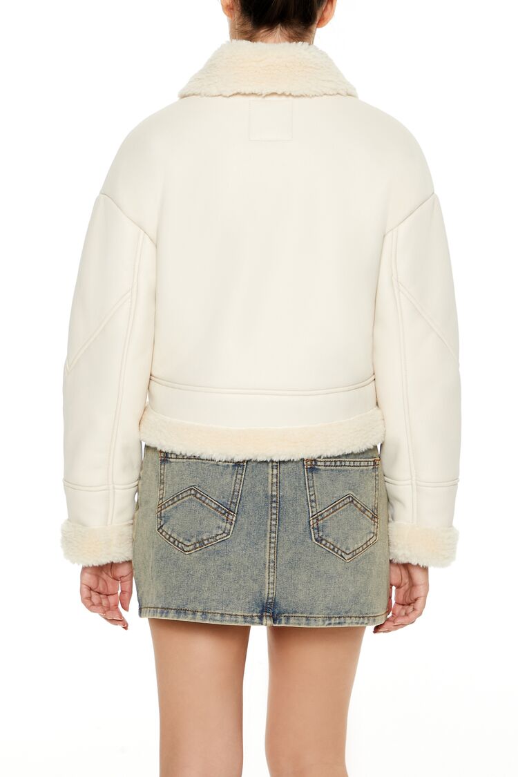  Forever 21 Faux Shearling-Trim Aviator Jacket - black-swatch - Bonton