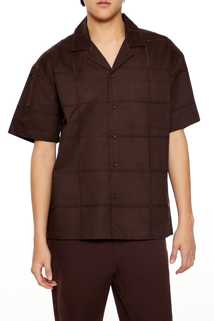  Forever 21 Embroidered Grid Shirt - cocoa - Bonton