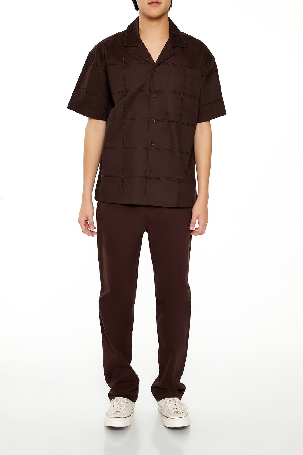  Forever 21 Embroidered Grid Shirt - cocoa - Bonton