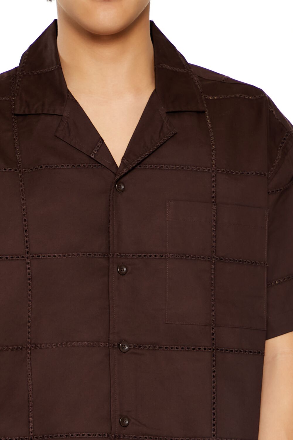  Forever 21 Embroidered Grid Shirt - cocoa - Bonton