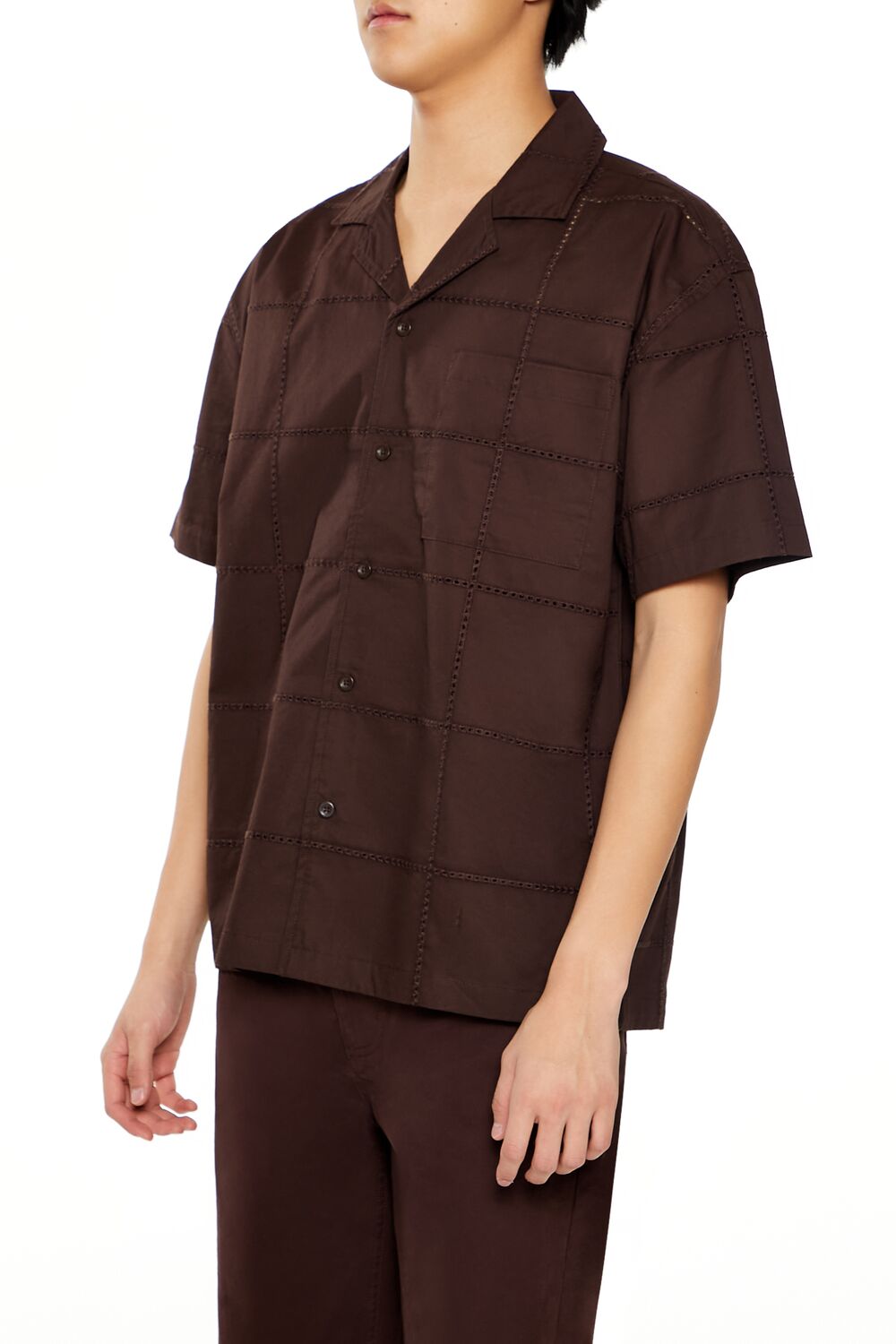  Forever 21 Embroidered Grid Shirt - cocoa - Bonton