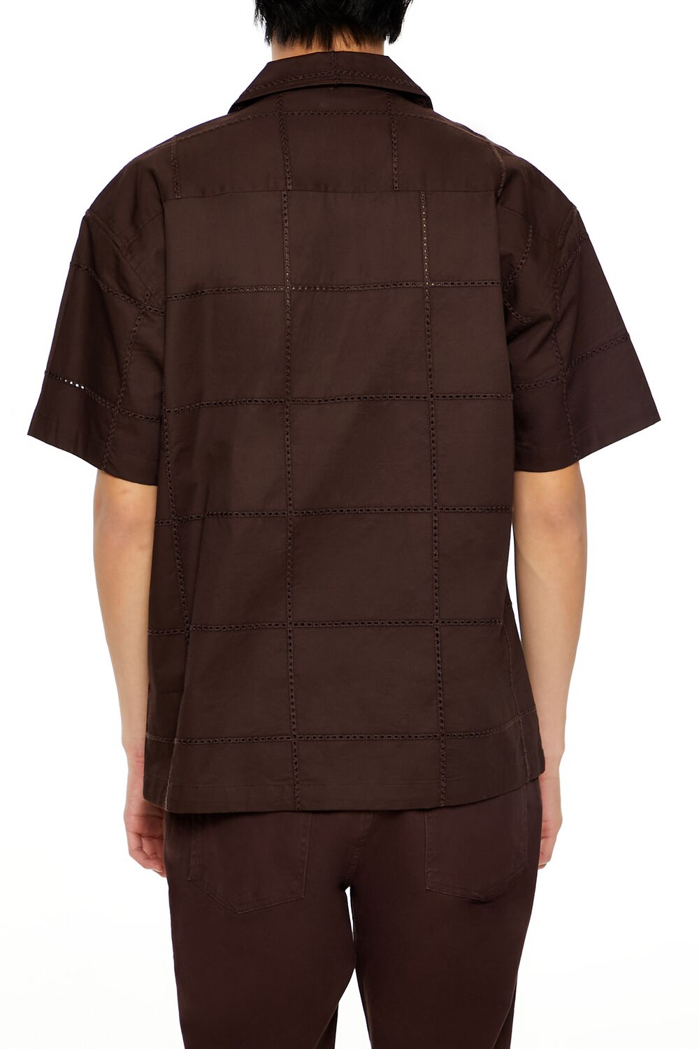  Forever 21 Embroidered Grid Shirt - cocoa - Bonton