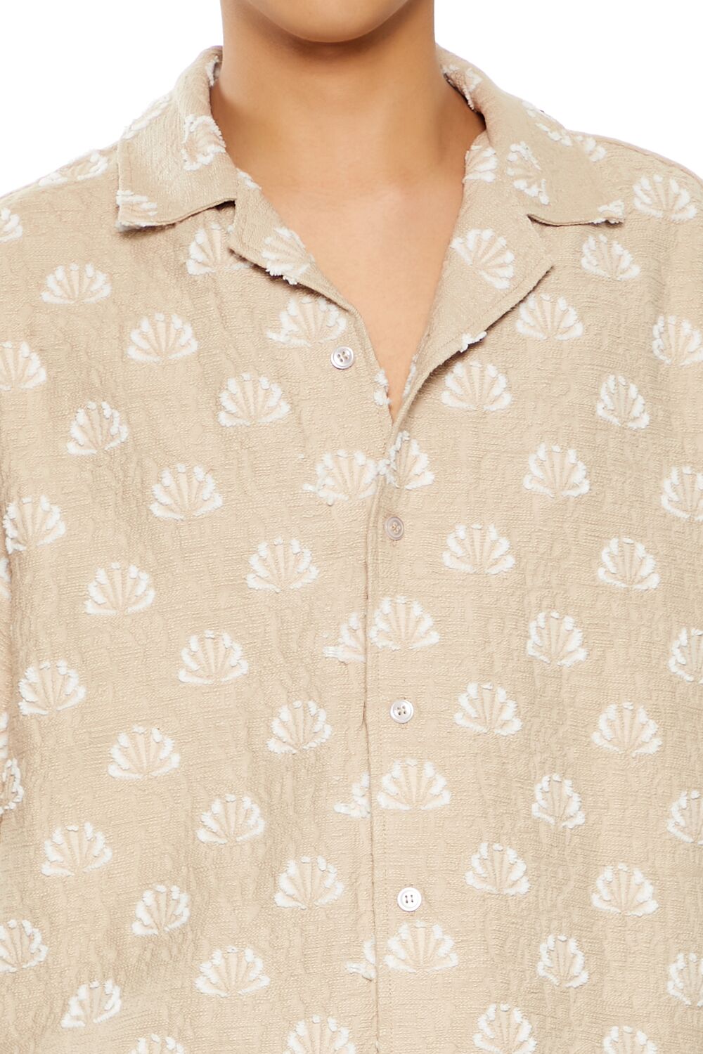  Forever 21 Textured Geo Cuban-Collar Shirt - taupe cream - Bonton