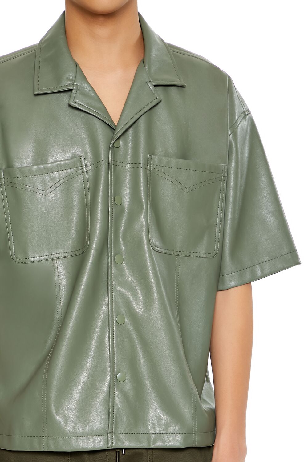  Forever 21 Embroidered Faux Leather Shirt - sage - Bonton