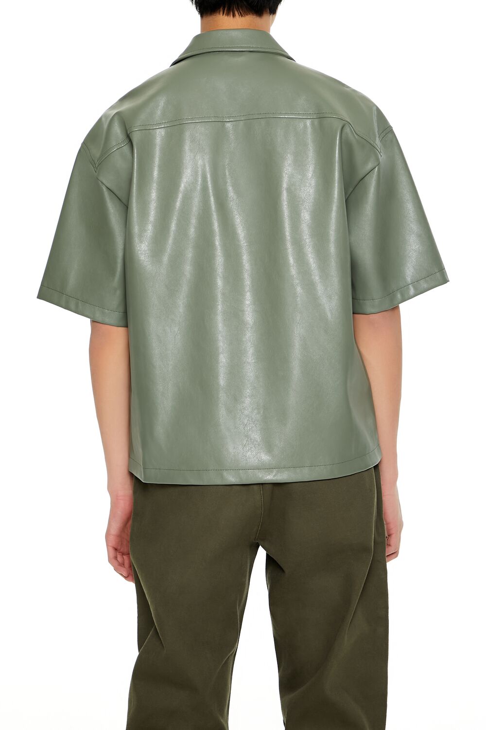  Forever 21 Embroidered Faux Leather Shirt - sage - Bonton