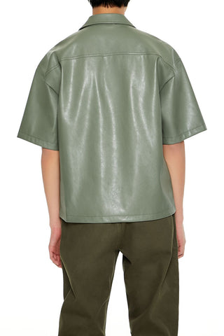 Embroidered Faux Leather Shirt